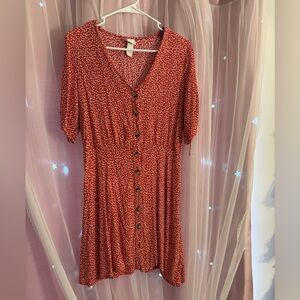 H&M Red Floral Button-Down Dress